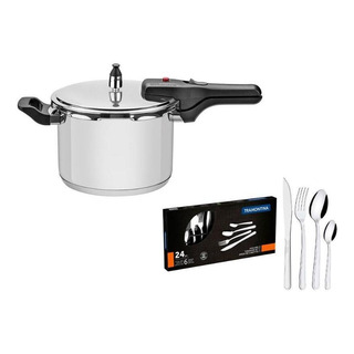 Panela De Pressão Inox 4,5l Brava + Faqueiro Buzios 24pçs Panela De Pressão Inox 4,5l Brava + Faqueiro Buzios 24pçs