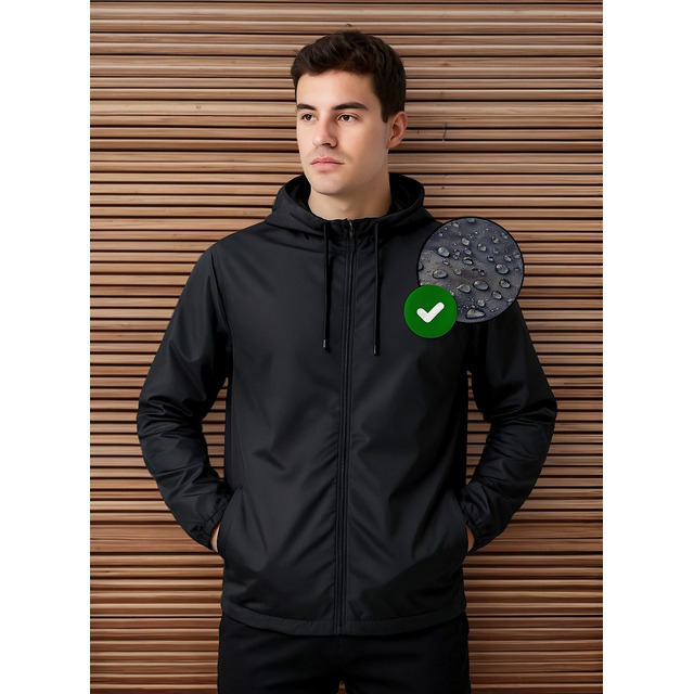 Jaqueta Corta Vento Masculina Impermeável Capuz Zíper Bolso
