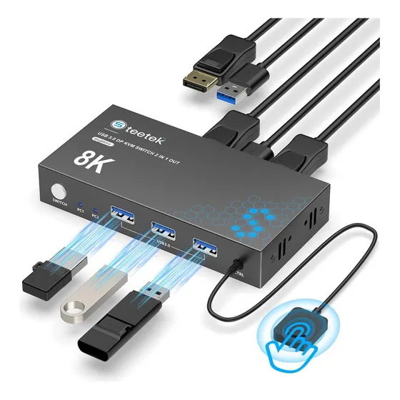 Conmutador Kvm Usbdisplayport 1 Monitores 2 Computadoras