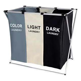 Cesto De Roupa Suja Organizador 3 DivisĂłrias DobrĂĄvel Cor Cinza/branco/preto Cesto De Roupa Suja Organizador 3 DivisĂłrias DobrĂĄvel Cor Cinza/branco/preto