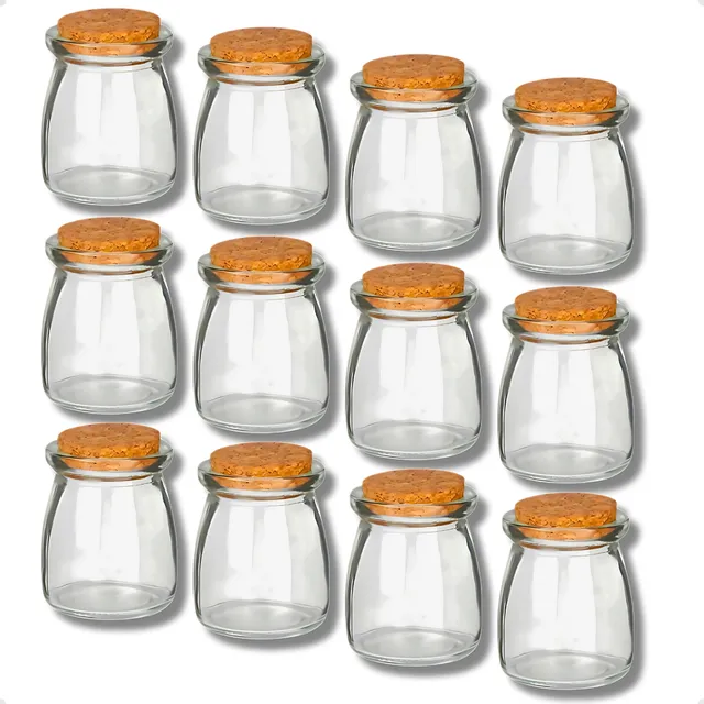 Pote De Vidro Tampa Rolha Cortiça Porta Tempero Kit Com 12 Transparente