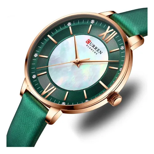 Relojes casuales Curren de cuero y cuarzo, color de correa, verde