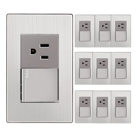 Kit De 10pzs Placa Acero Inox Con 1 Contacto Y 1 Apagador