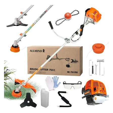 Roçadeira A Gasolina 75cc 3,5HP Profissional 2 Tempos Kit Completo Com Trimmer Carretel Nylon Lâmina 3 Pontas Guidão Bicicleta Cinto EPI Alta Performance Allmind