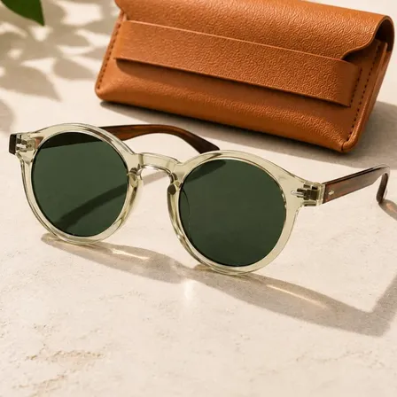 Oculos De Sol Redondo Unissex Retro Vintage Clássico Uv400 Redondo Transp./haste Marrom/lente Fumê