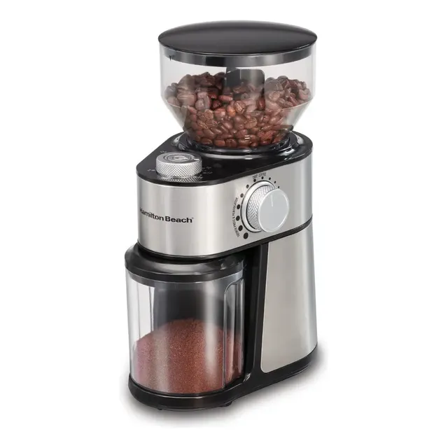 Moedor De Café Grande Hamilton Beach 225w Inox 18 Configurações De Moagem Grossa A Extrafina Quantidades Ajustáveis De 2 A 14 Xícaras - 127v Preto
