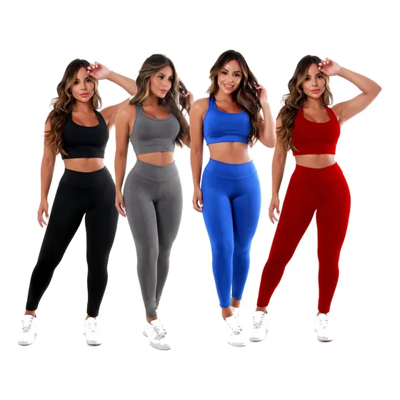 4 Conjunto Calça Legging + Top Moda Fitness Feminina Atacado
