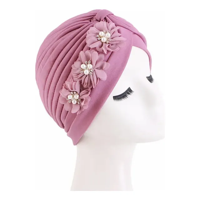 Gorro Ondulado Elegante Con Flores + Perlas Y Brillos