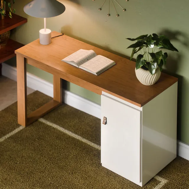 Mesa Escrivaninha Paris Com Gaveteiro Para Pc E Computador Cor Canela Off