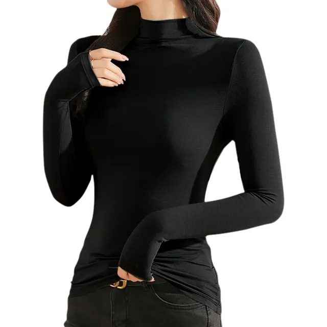 Lujuny Camiseta Casual Manga Larga Cuello Alto Para Dama