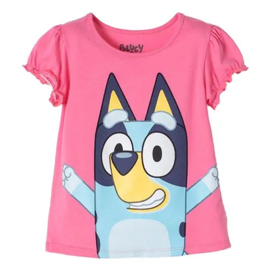 Camiseta De Bluey Rosada Manga Corta Para Niña 2t A 6t