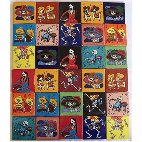 30 Pintado A Mano Dia De Los Muertos Mexicano Azulejos De T
