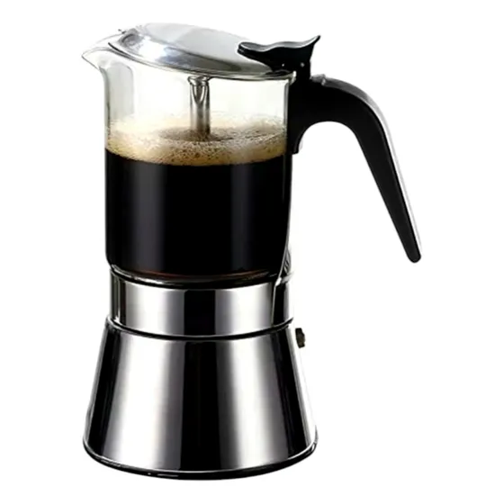 Cafetera Primula Moka Greca Acero Y Vidrio 6 Tazas Inducción