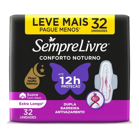 Absorvente Conforto Noturno Suave Com Abas Pacote Com 32 unidades Sempre Livre