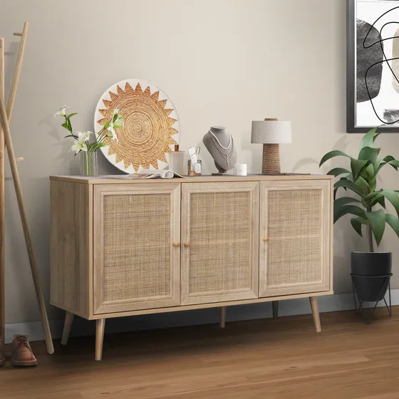 Credenza Bufetera Top Living Aparador Bufetero 3 Puertas De Ratán Estilo Minimalista Color Marrón