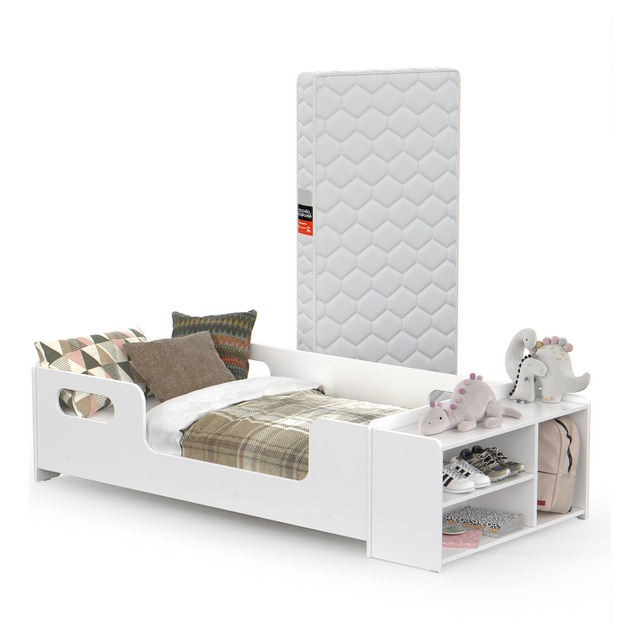 Mini Cama Infantil Montessoriana Com Colchão Juvenil E Sapateira Para Quarto De Criança Me...