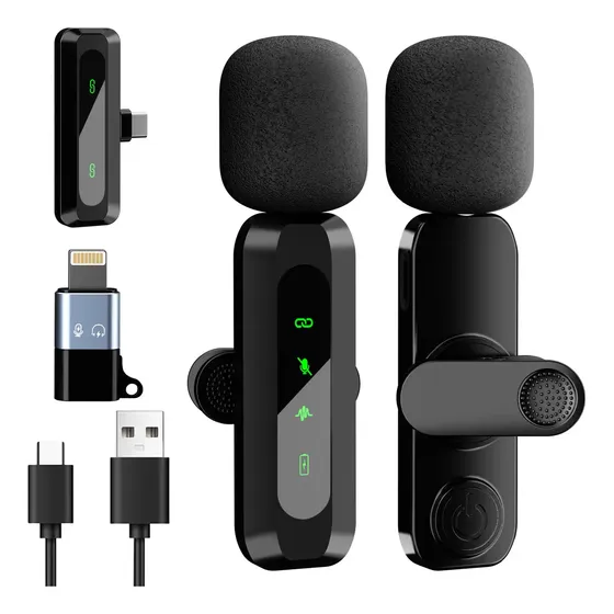 Micrófono Lavalier Inalámbrico Para iPhone iPad Y Android Color Negro