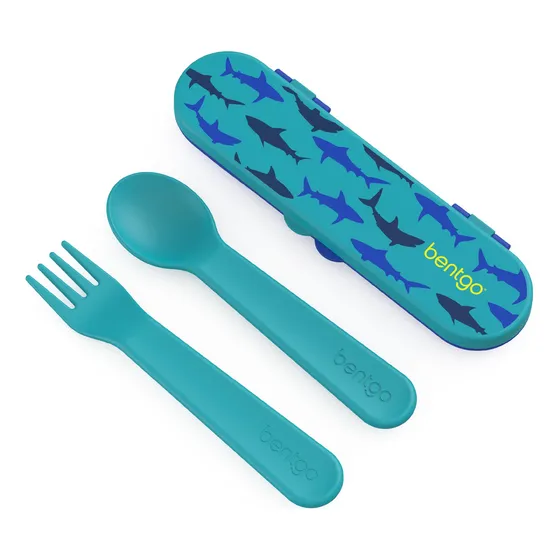 Bentgo Kids Prints Set De Utensilios Cubiertos Shark Color Azul