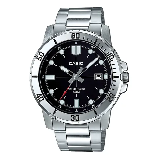 Reloj Casio Hombre Mtp-vd01d-1e Orig Local Barrio Belgrano Color De La Malla Plateado Color Del Bisel Plateado Color Del Fondo Negro | Cuotas sin interés