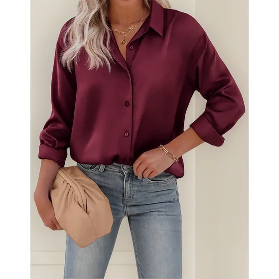 W Blusa De Seda De Satén Para Mujer, Con Botones, Casual,