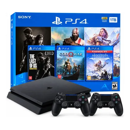 Ps4 Slim 1tb Com 2 Controles + 3 Jogos Entrega Imedita Preto