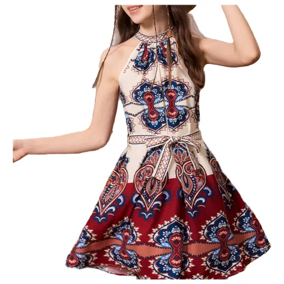 Shein Chicas Adolescentes Vestido Halter Con Estampado De Pa