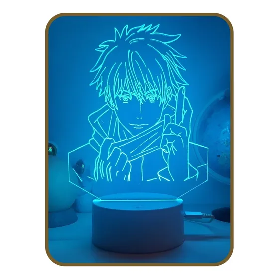 Gojo Satoru, Jujutsu Kai, Luminária Led 3d, 16 Cores, Anime Cúpula 16 Cores Estrutura Branco