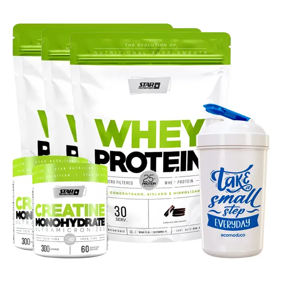 Star Nutrition Protein 3 Un 2lb + Creatina 300g 2 Un + Vaso