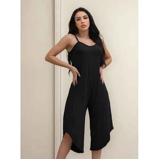 Macacão Pantacur Feminino Alcinha Boho Preto