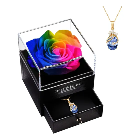 Regalo Para Aniversario De Bodas, Rosa Eterna Con Collar,