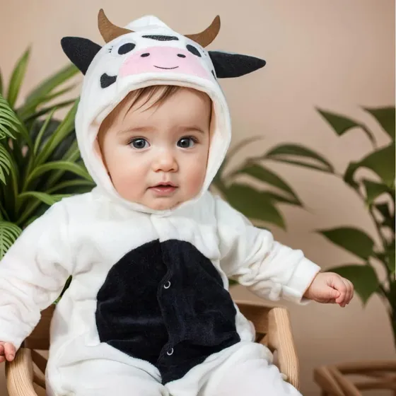 Macacão Longo Bebê Plush Capuz Bordado Infantil Gatinha
