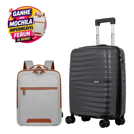 Kit Mochila E Mala Bordo Sestini Polipropileno 360 Inquebrá Grafite Mala Sestini Grafite Mochila Ferun Cinza