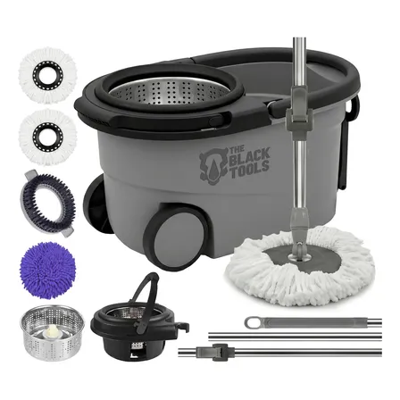 Mop Esfregão 16l Cabo Giratório 180° C/ 3 Refis Centrífuga Cinza Tbbl04 The Black Tools