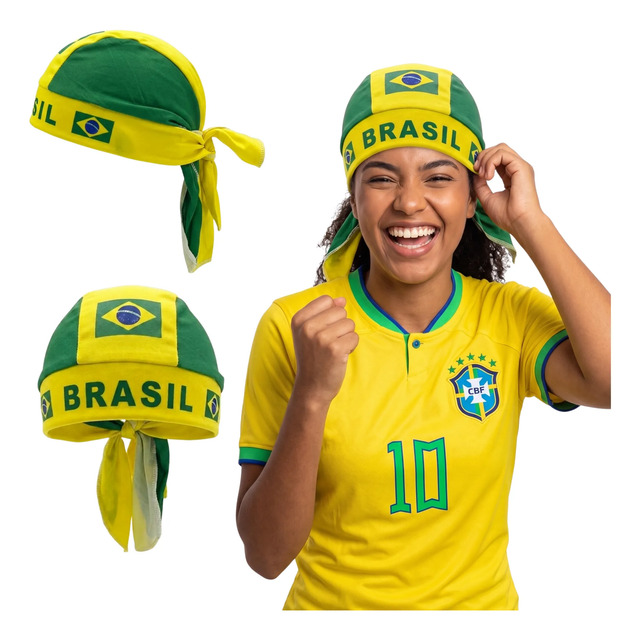 Bandana Durag Brasil Torcedor Acessório Esportivo Unissex Amarelo Estampado Temático Único