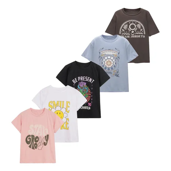 Pack X5 Remera Mujer Estampada Manga Corta 100% Algodón