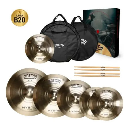 Kit 5 Pratos De Bateria Zarcon Hybrid Set-e B20 +bag Premium Dourado-escuro