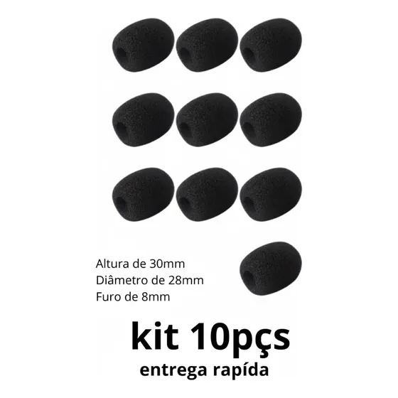 Kit 10 Espuma Microfone Headset Intercomunicador Anti Puff