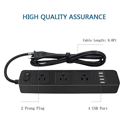 Sobrevoltaje Power Strip Puerto Usb Pie Tension Cable Largo
