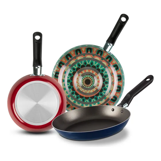 Juego de Sartenes con Antiadherente Ekco Hippie Chic de Aluminio 3 Piezas [18,20,24 Cm] - Varios