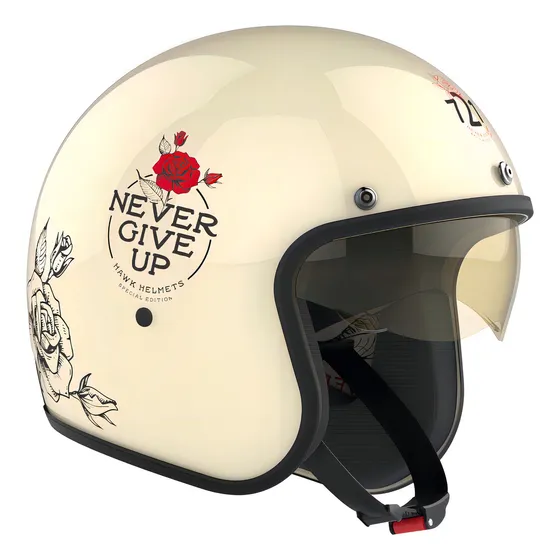 Casco para moto abierto Hawk 721 Never Give Up Beige Brillante L