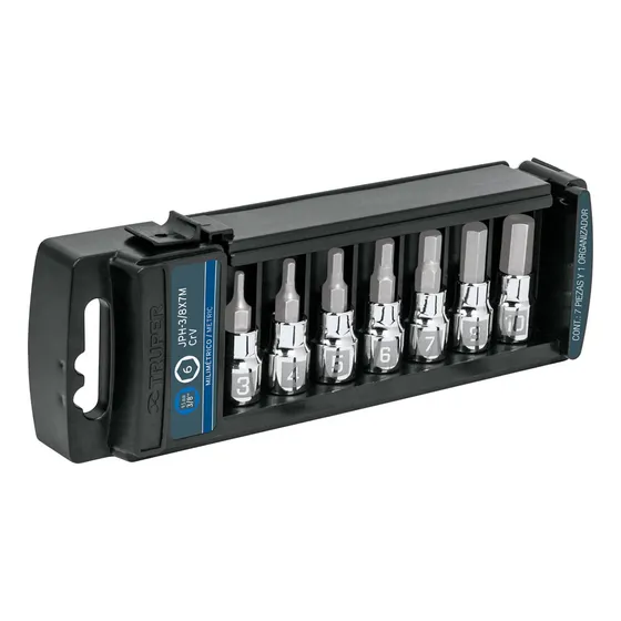 Juego 7 Dados Cuadro 3/8  Punta Hexagonal/milimetrico Truper