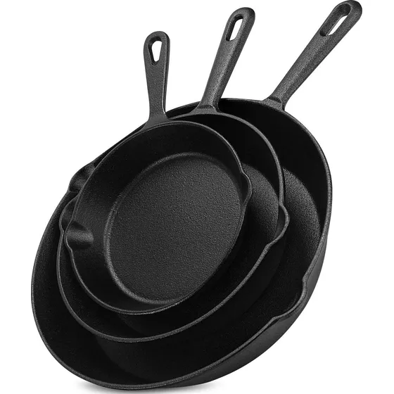 Sartenes Curados De Hierro Fundido Set De 6, 8 Y 10 Pulgadas