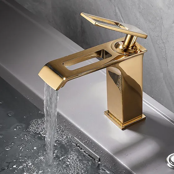 Grifo Cascada Para Fregadero Baño Dorado Laton Solido