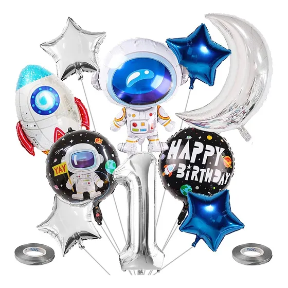 Globos Astronauta Luna Cohete Espacial Feliz Cumpleaños