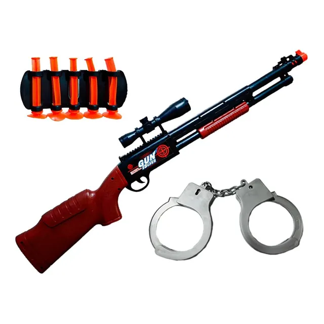 Arma Rifle Escopeta De Juguete Grande Con Dardos Y Esposas