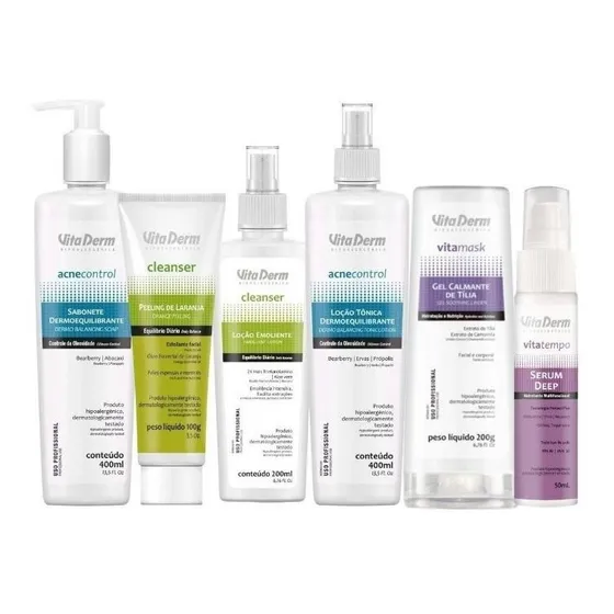 Kit Limpeza De Pele Profissional Vitaderm C/ Protetor Solar 