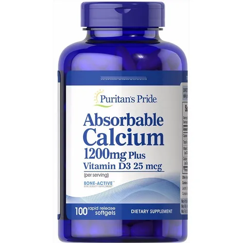 Calcio 1200mg Vitamina D3 25mcg Puritans Pride 100 Softgels Sabor Sin Sabor