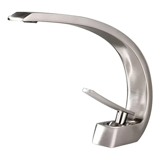 Grifo Lavabo Baño Mezclador Agua Fria Caliente Curvo Niquel