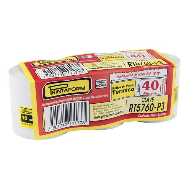Rollo Printaform Térmico 57x40 Rt5760 Con 3 Piezas