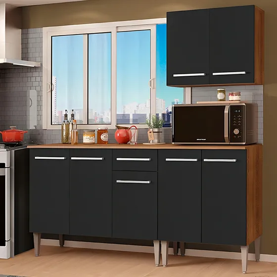Cocina Compacta Madesa Emilly Free con armario y encimera, color Marrón/negro